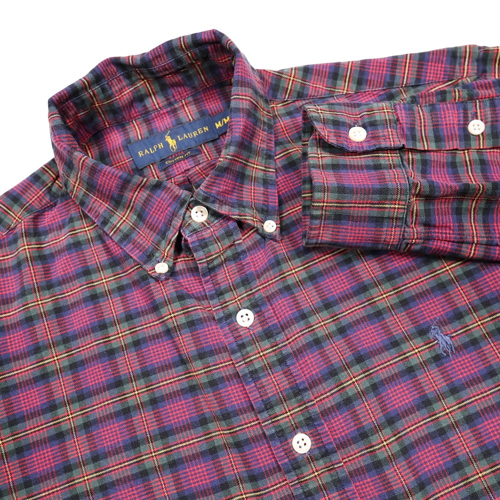 RALPH LAUREN Men's M Multicolor Plaid Custom Fit Plaid Button Down Shirt